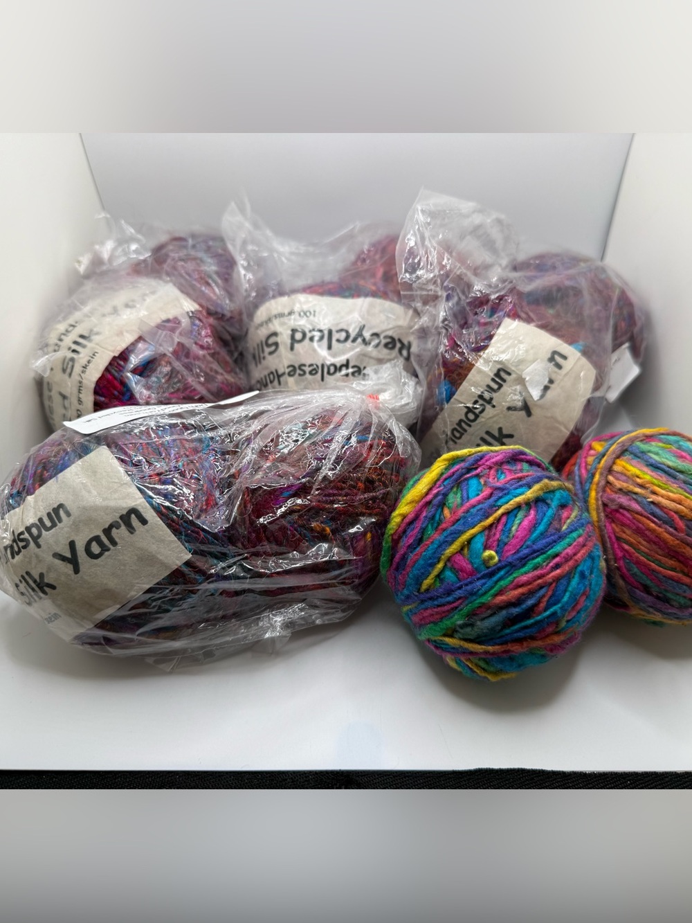 Darn Good Yarn Lot of 8 Premium Recycled Handspun Silk Yarn Balls - Multicolor